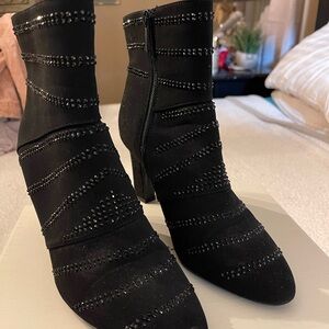 Black Ankle Boots with Studded Embellishments and Pointed Toe